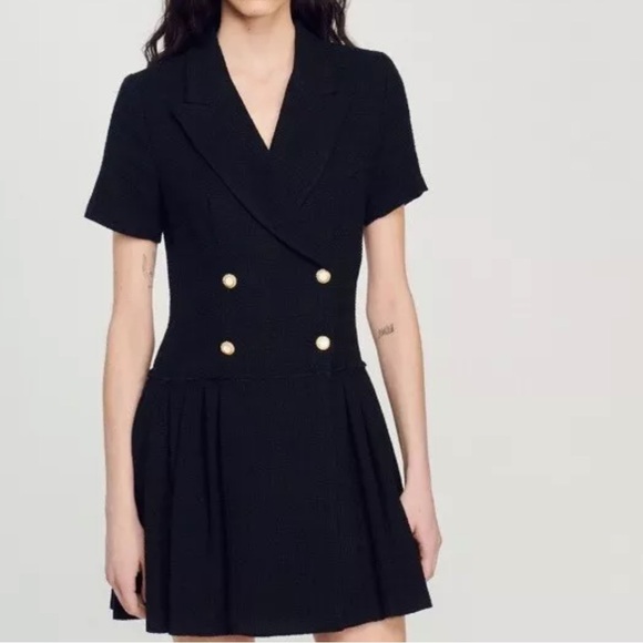 SANDRO SHORT SLEEVE TWEED COAT DRESS. Size 36 - Picture 5 of 11